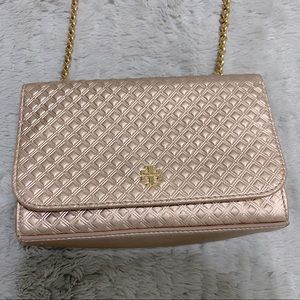 Tory Burch Marion Embossed Metallic Bag Rose Gold
